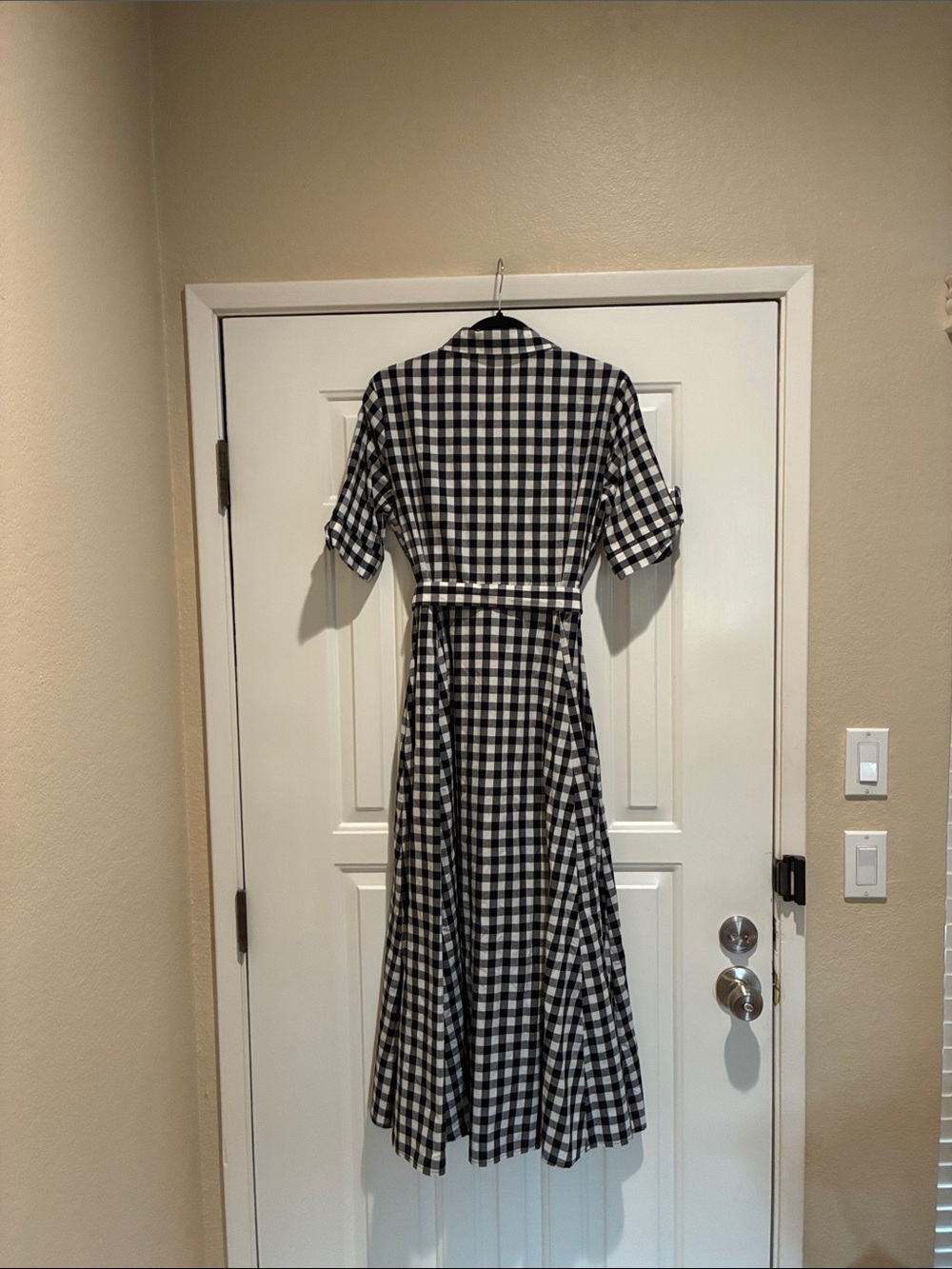 Calvin Klein Black and White Gingham cotton button down dress  with Tie Waist - Picture 2 of 3